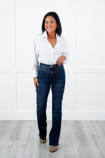 Judy Blue The Jenny High Rise Dark Wash Cargo Bootcut Jeans
