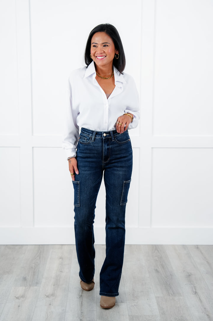 Judy Blue The Jenny High Rise Dark Wash Cargo Bootcut Jeans