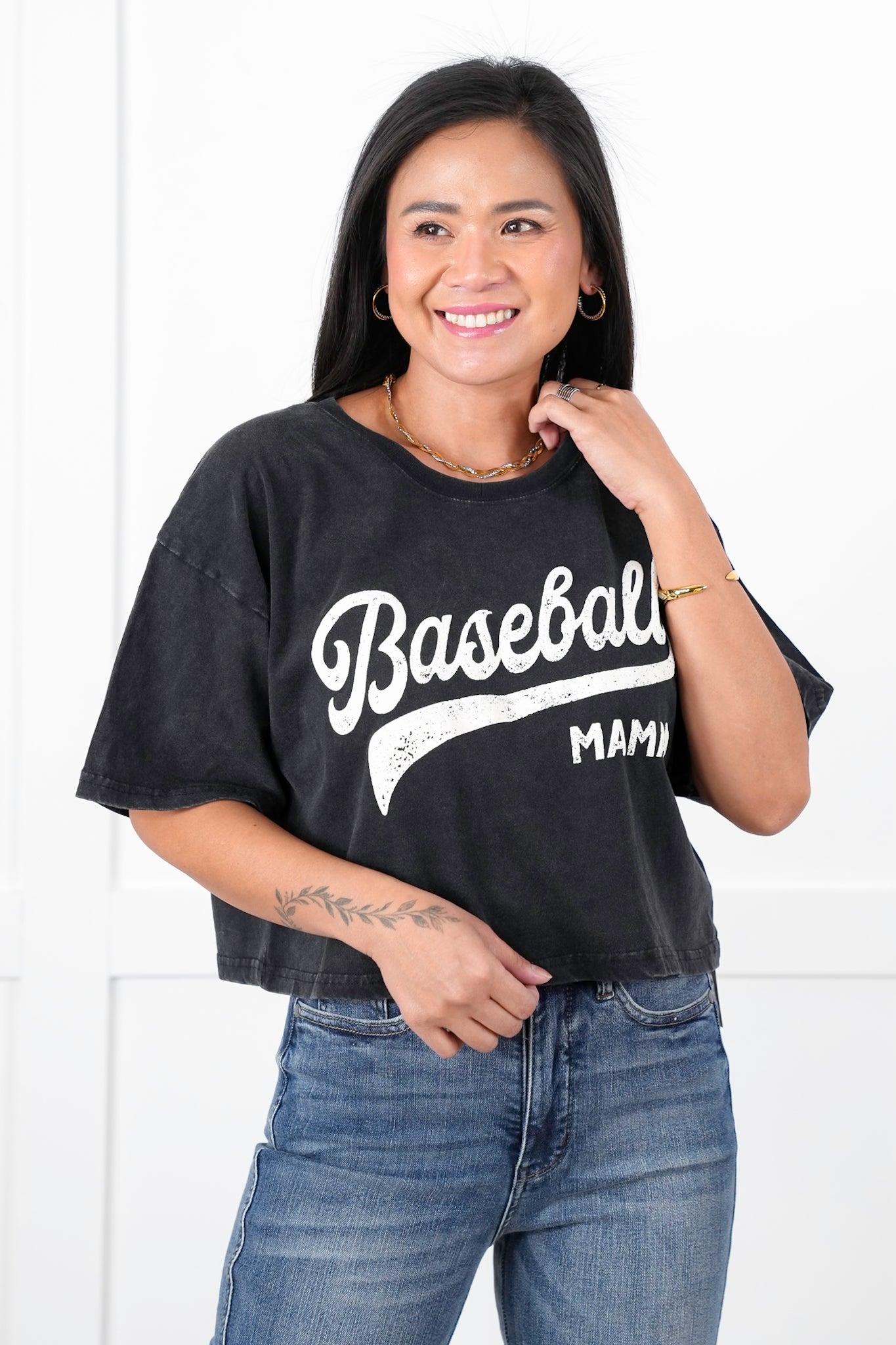 Mineral Wash "Baseball Mama" Short Sleeve Graphic Cropped Tee