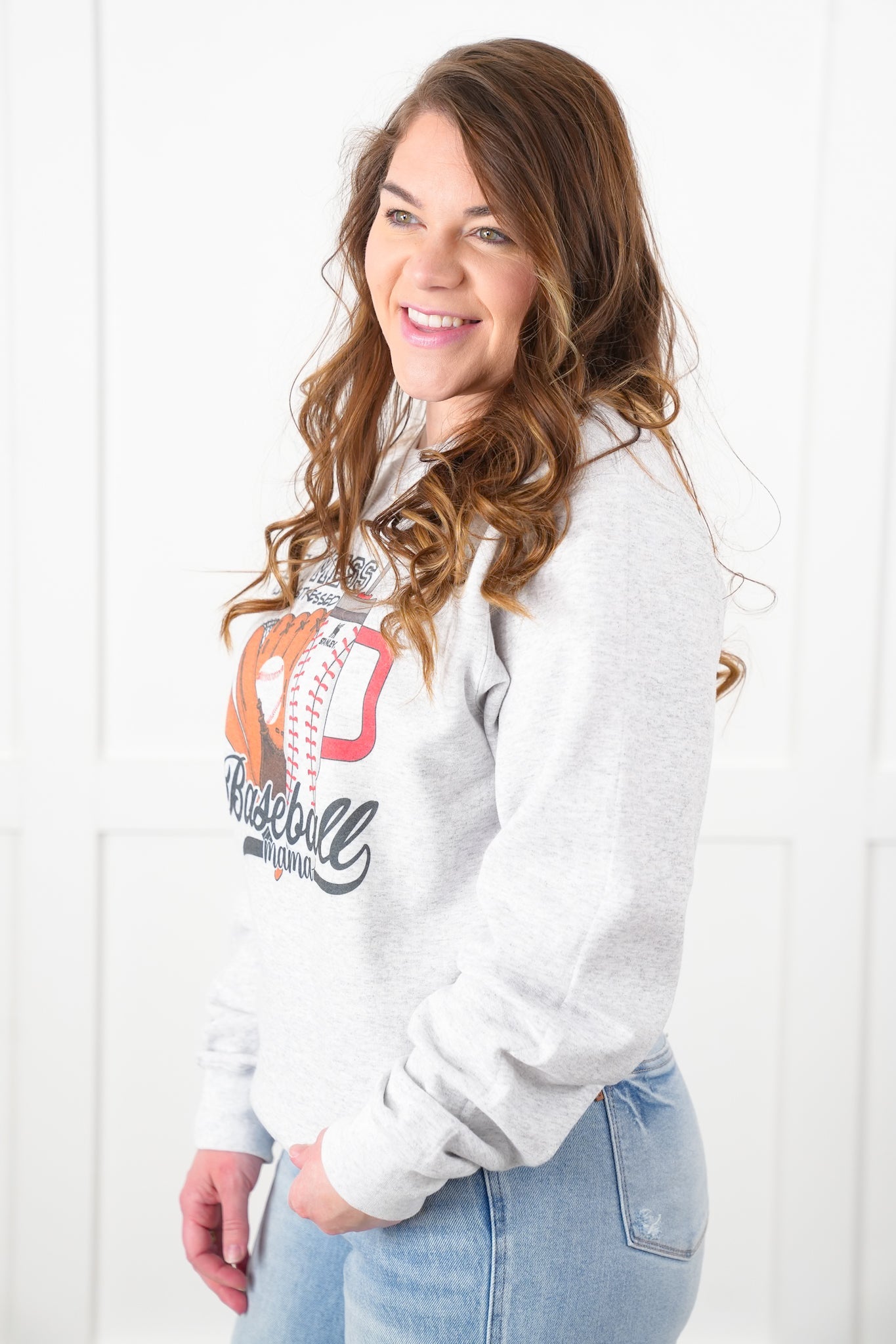 Plus/Reg Long Sleeve Hot Mess Baseball Mama Graphic Sweatshirt