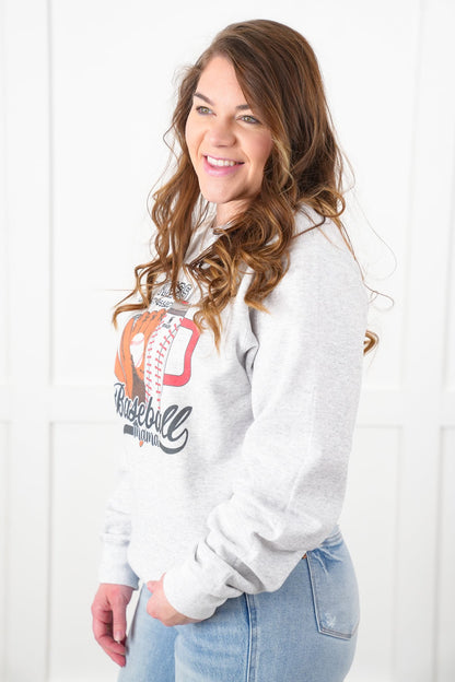 Plus/Reg Long Sleeve Hot Mess Baseball Mama Graphic Sweatshirt