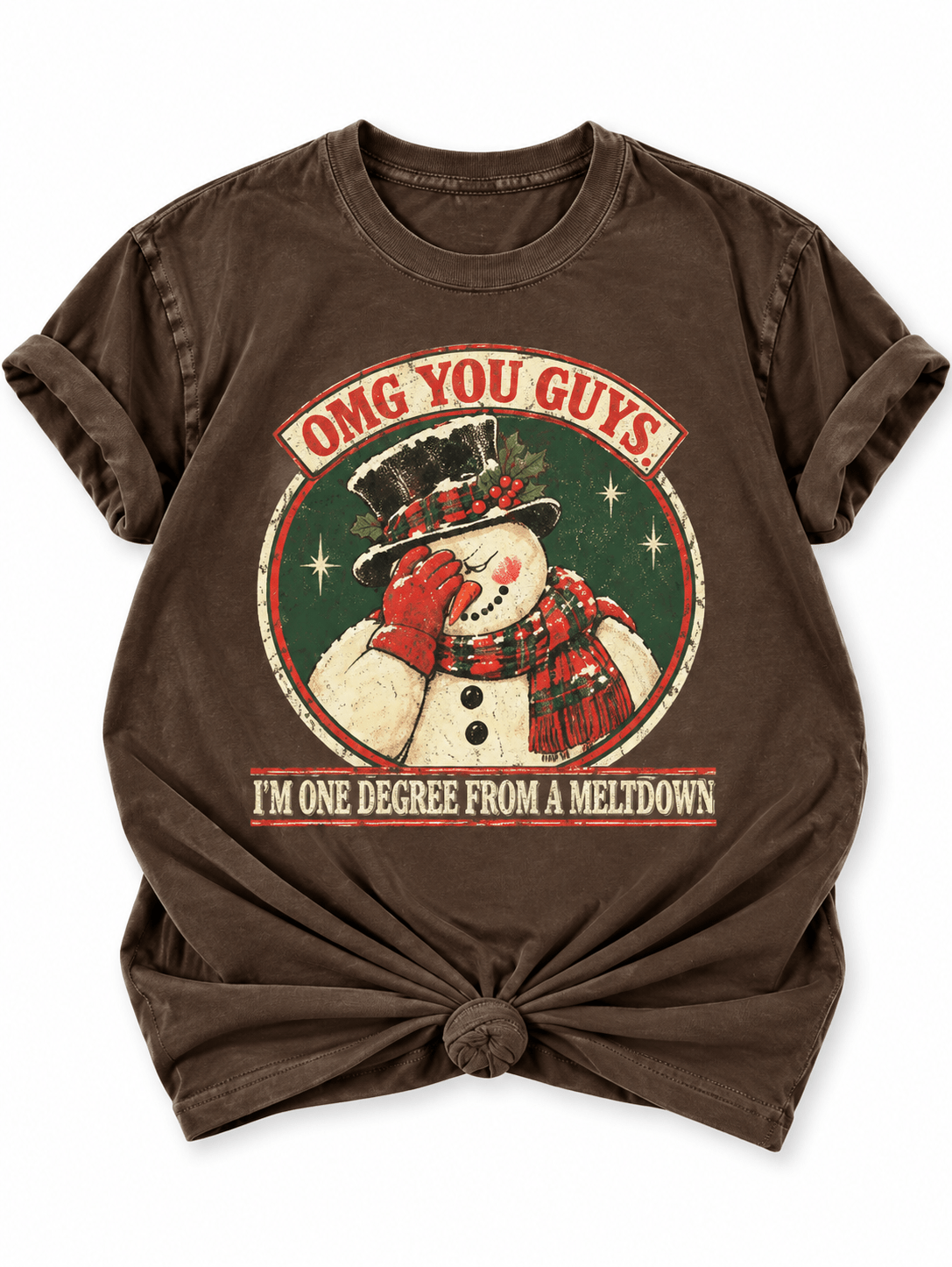 Plus/Reg Short Sleeve "One Degree From a Meltdown" Snowman Graphic Tee - Freckled Poppy
