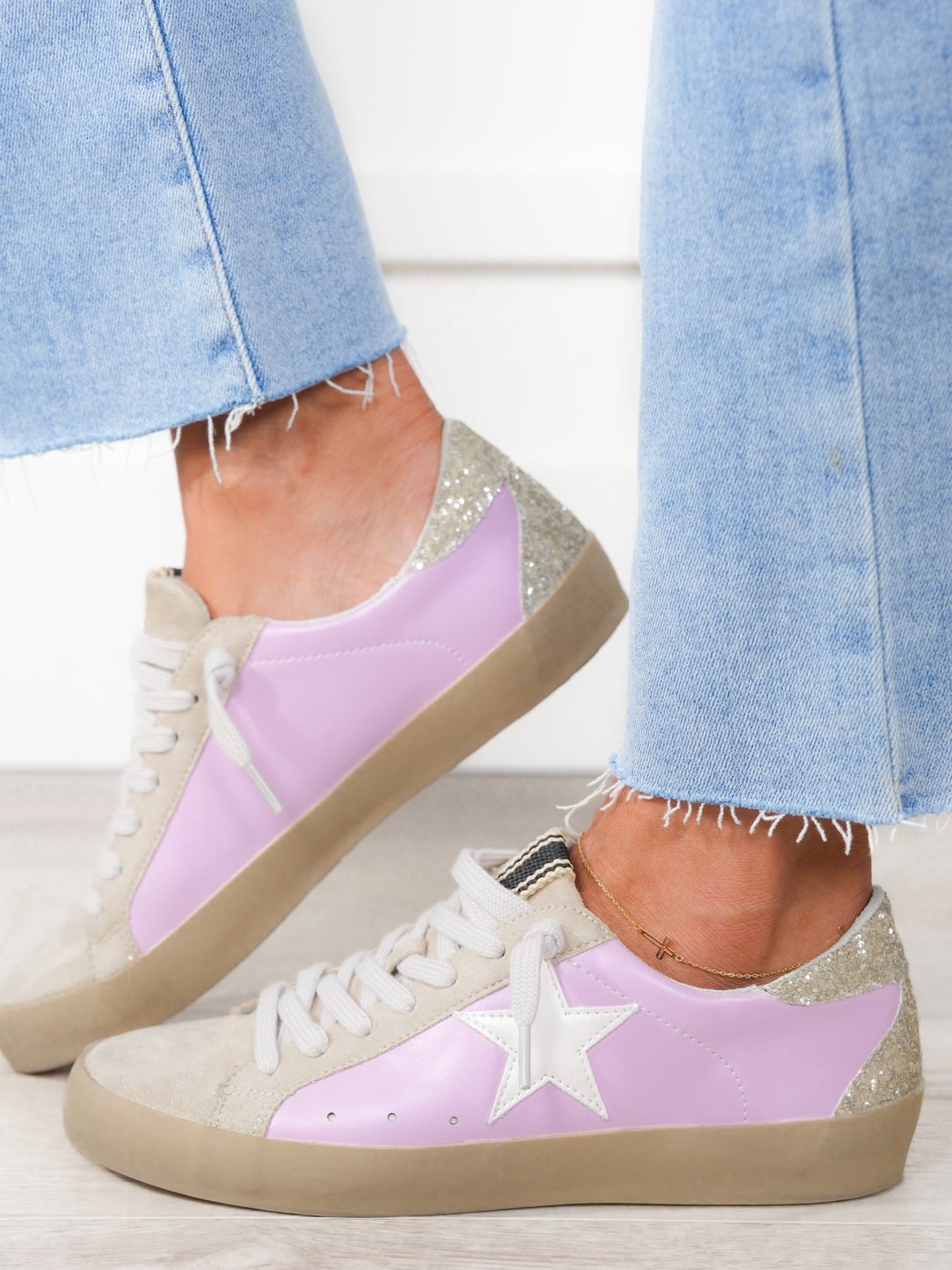 Shu Shop Vegan Leather & Suede Sneakers with Glitter Accent