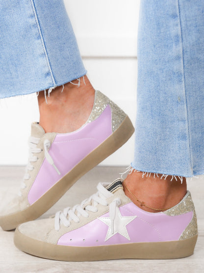 Shu Shop Vegan Leather & Suede Sneakers with Glitter Accent