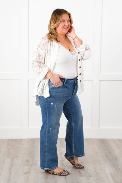 Vervet High Rise Medium Wash Slim Wide Leg Ankle Jeans