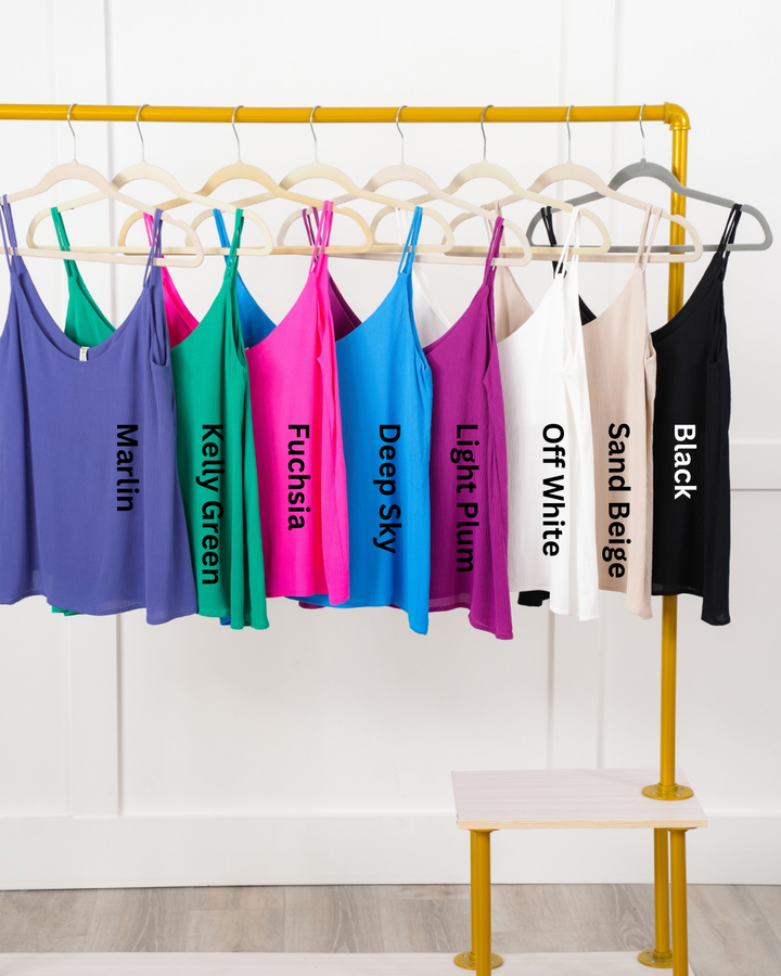 Door Buster! Zenana Double Spaghetti Strap Crinkle V-Neck Cami Top