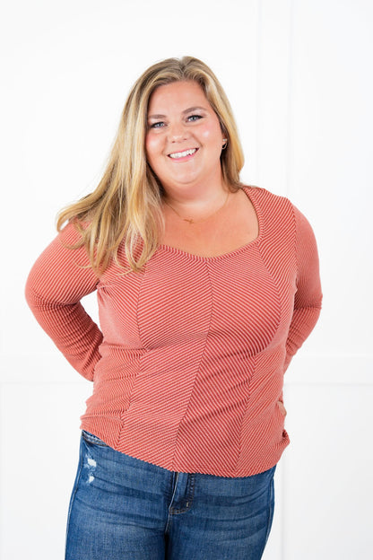 Plus/Reg Ribbed Long Sleeve V Neck Top (Multiple Colors)