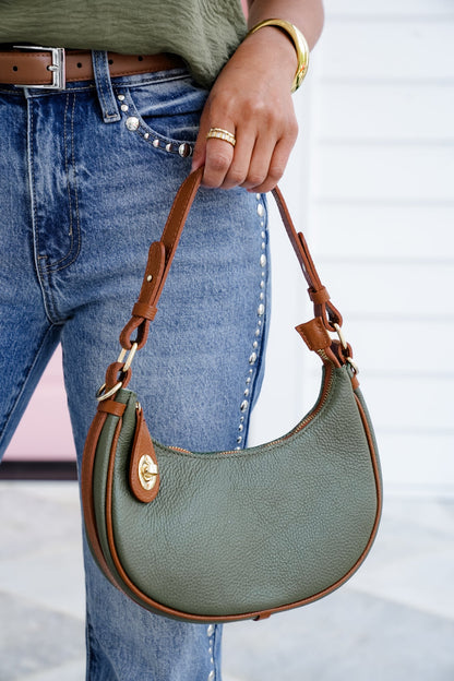 Pebbled Leather Handbag with Turn Lock