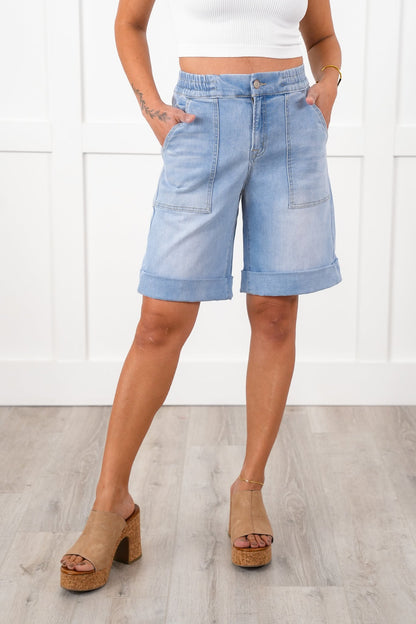 Mica Light Wash Cuffed Hem Shorts