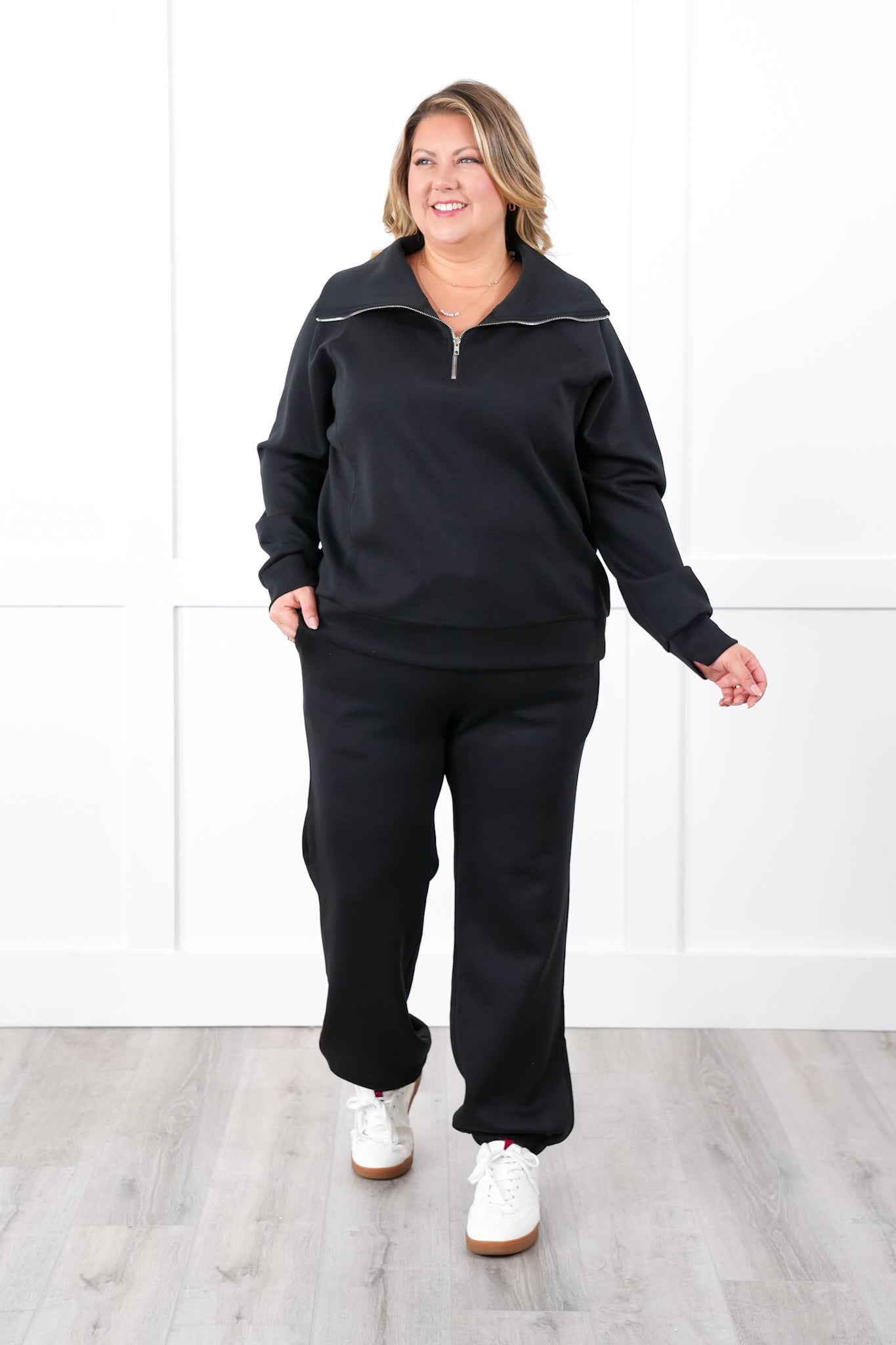 Door Buster! Plus/Reg Long Sleeve Half Zip Top with Elastic Waist Joggers Pant Set