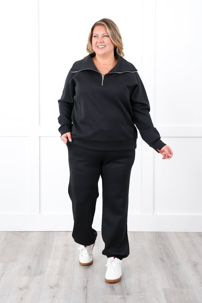 Door Buster! Plus/Reg Long Sleeve Half Zip Top with Elastic Waist Joggers Pant Set