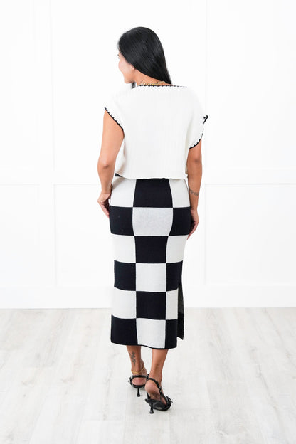 Restock! Plus/Reg Checkered Pencil Midi Sweater Skirt