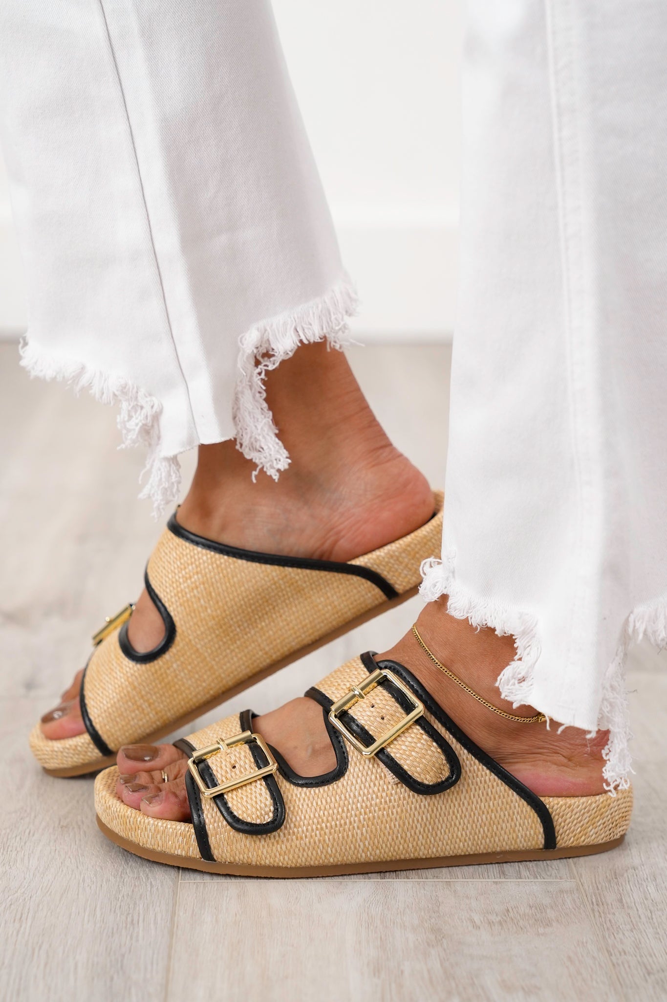 MIA Raffia Sandal with Adjustable Buckle Straps