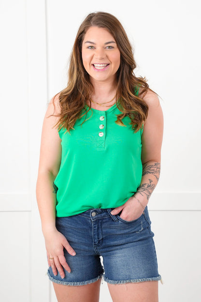 Door Buster! Plus/Reg Solid Button Up Knit Tank Top