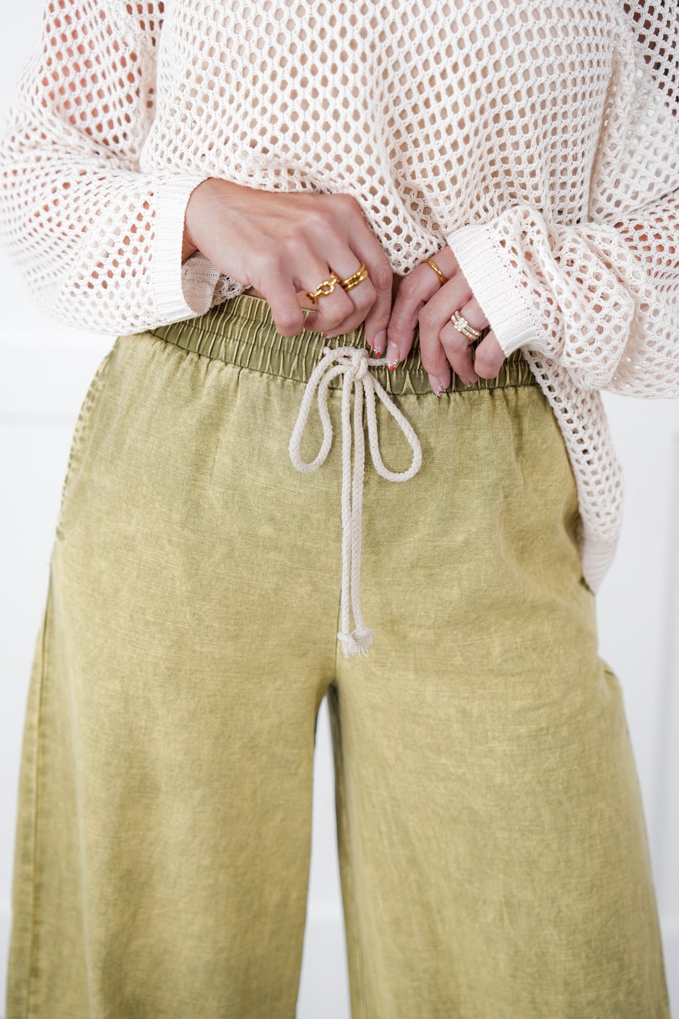 Mineral Wash Elastic Waist Wide Leg Pants (Multiple Colors)