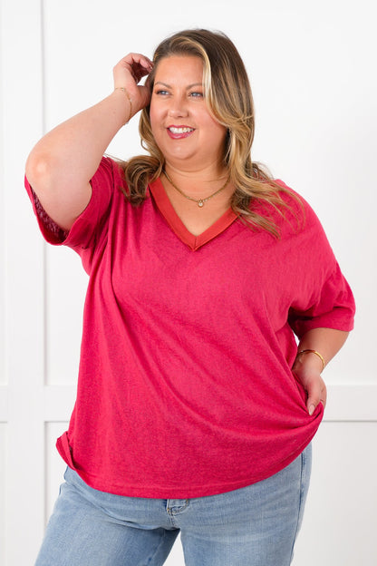 POL Stone Wash Short Sleeve V-Neck Top