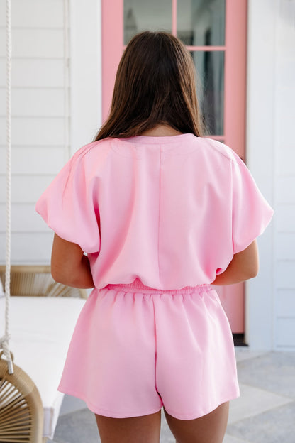 Scuba Short Bubble Sleeve and Hem Cropped Top