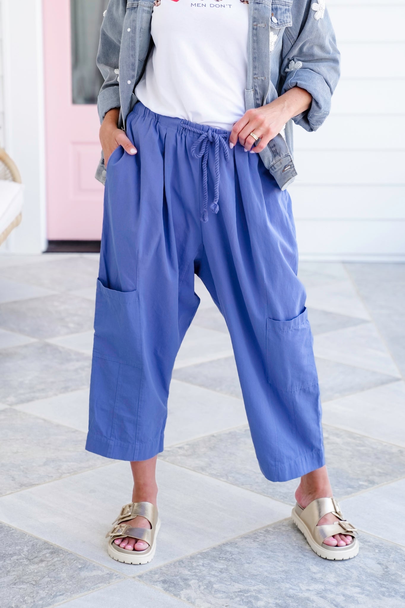 Elastic Waist Harem Pants with Drawstring Detail