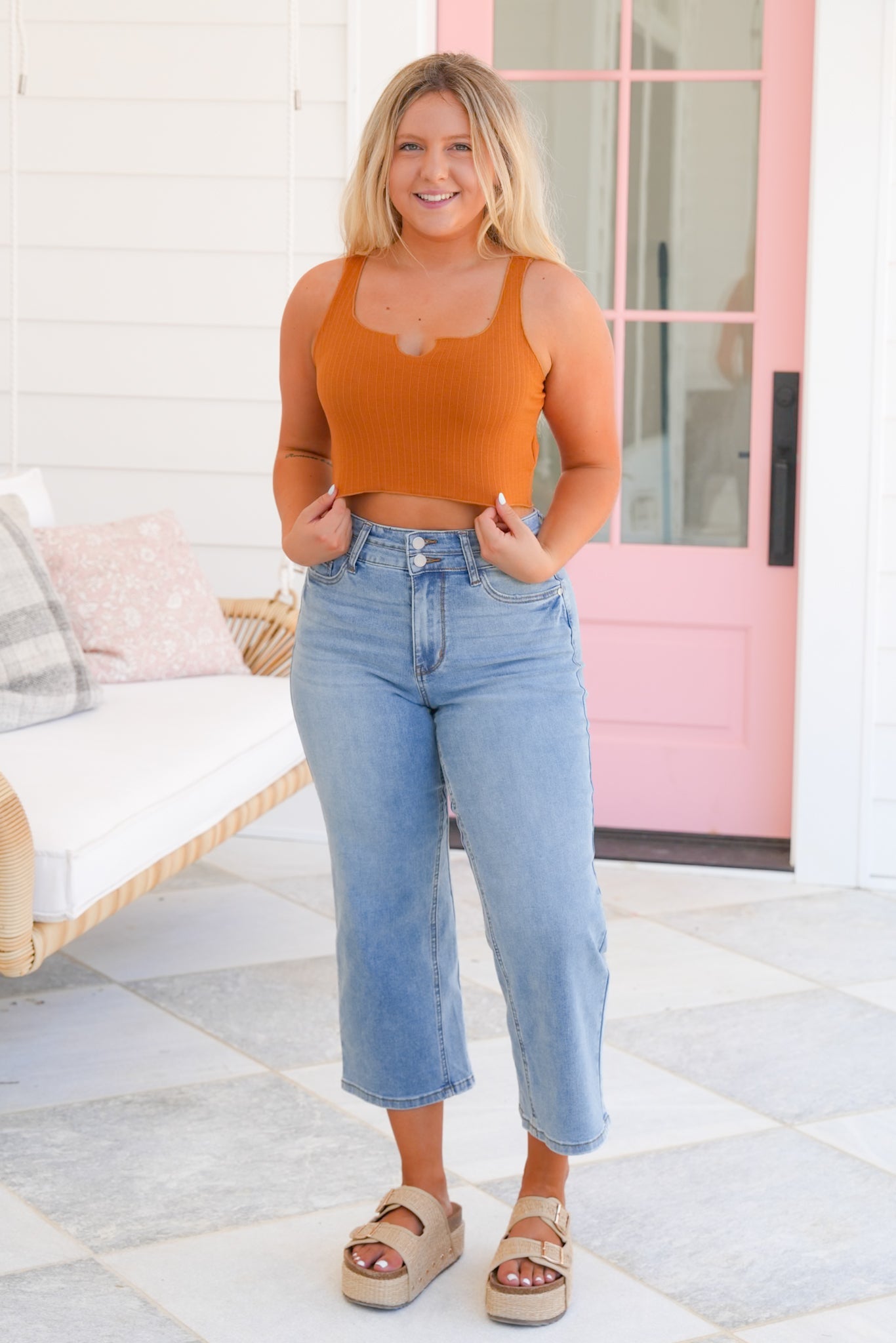 Ribbed Knit Cropped Tank Top (Multiple Colors)