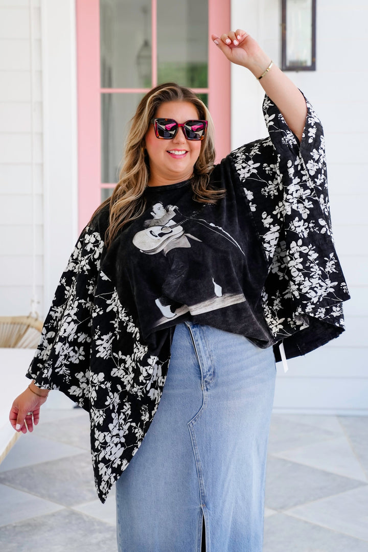 Elvis Presley Long Floral Sleeve Poncho Top