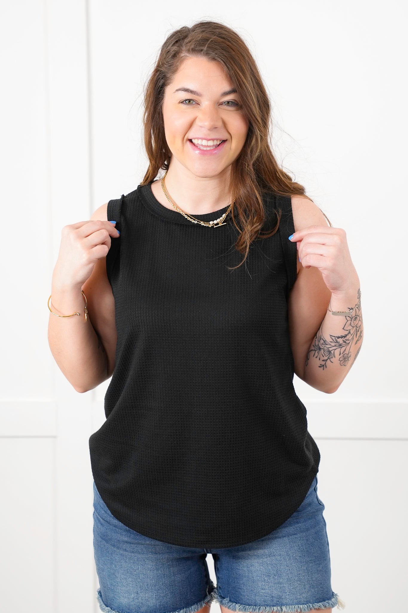 Door Buster! Plus/Reg Thermal Round Neck Tank Top with Reverse Seam Detail