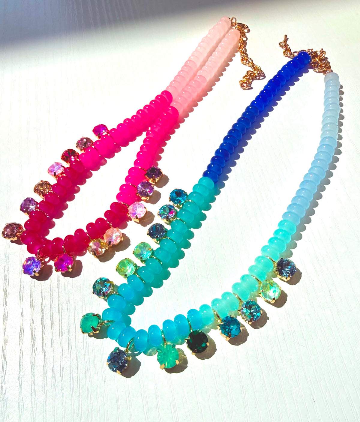 Color-Gradient Crystal Beaded Statement Necklace - Freckled Poppy