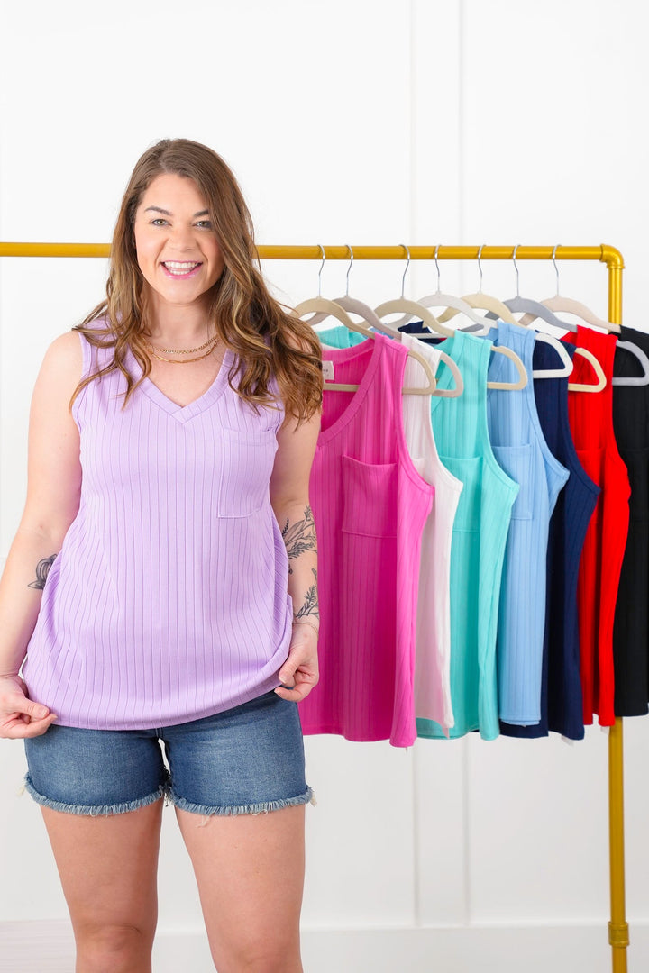 Door Buster! Plus/Reg Wide Ribbed V Neck Tank Top