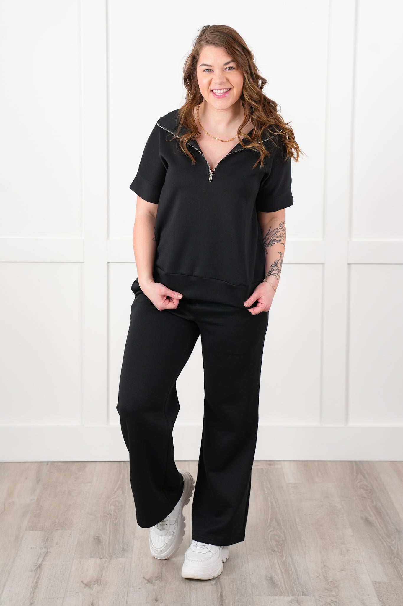 Door Buster! Plus/Reg Short Dolman Sleeve Half Zip Top and Pant Travel Set