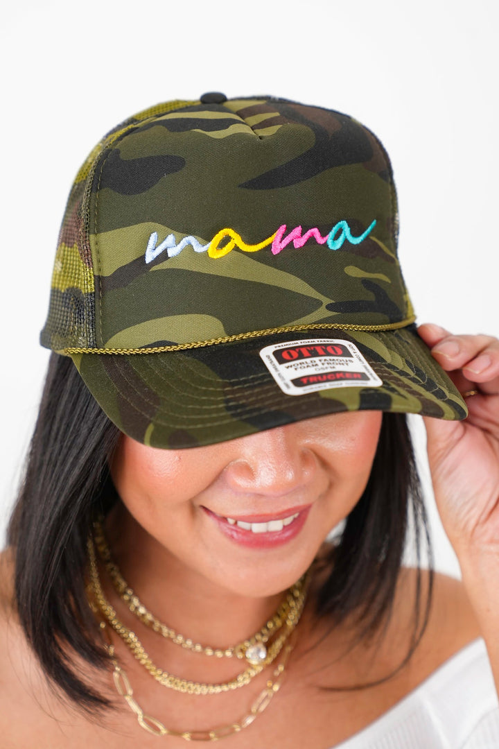 D&E Tees Camo Mama Embroidery Trucker Hat