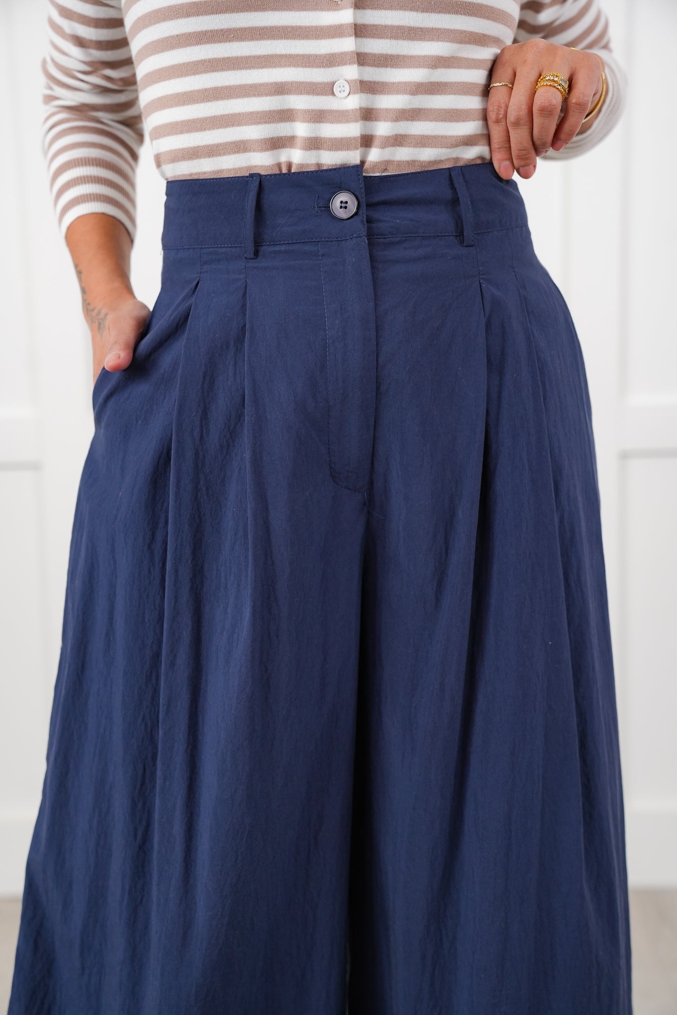 Navy Pleated High Waist Wide Leg Pants – Freckled Poppy