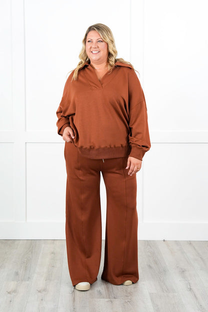 Plus/Reg Solid Soft Knit Elastic Waist Relaxed Pants with Side Pockets
