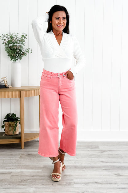Vervet High Rise Blush Wide Leg Jeans With Belt