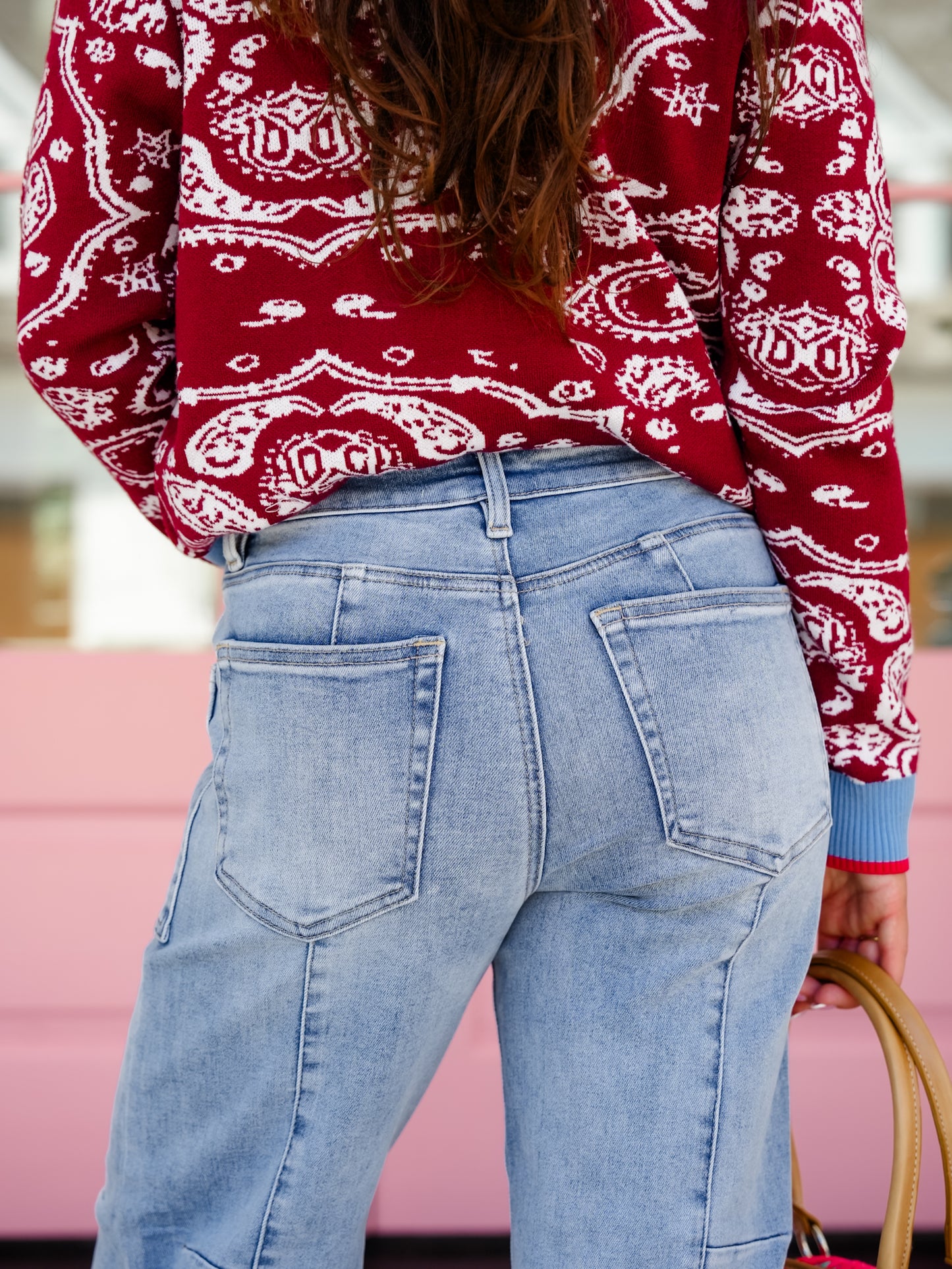 Risen High Rise Light Wash Slouchy Barrel Jeans With Patch Pockets
