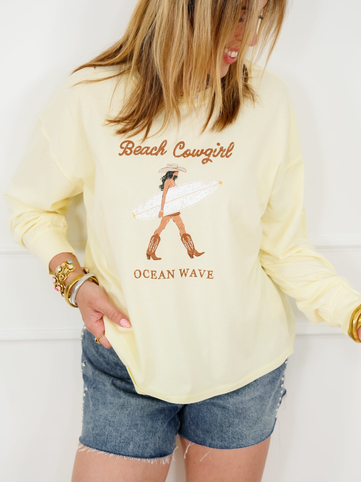 Long Sleeve "Beach Cowgirl" Graphic Tee