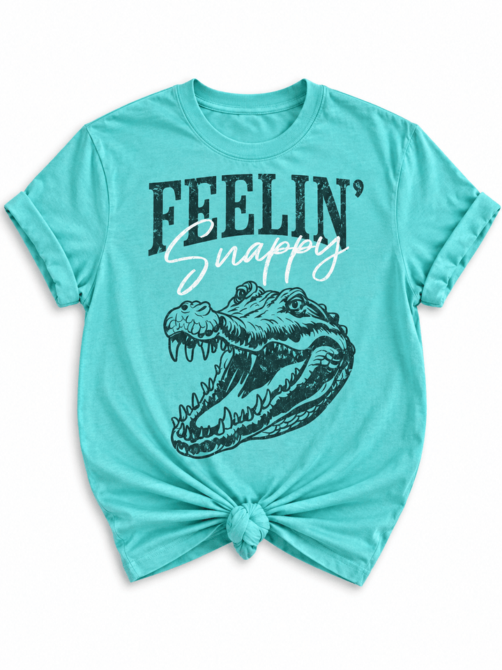 Plus/Reg Short Sleeve "Feelin' Snappy" Alligator Graphic Tee - Freckled Poppy