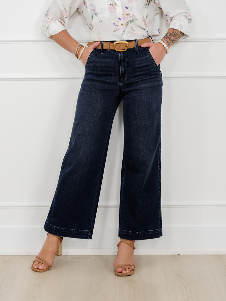 Judy Blue High Rise Dark Wash Wide Leg Ankle Trouser Jeans