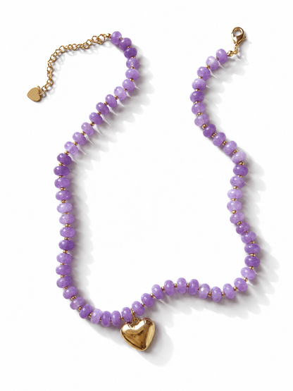Vibrant Natural Stone Beaded Necklace with Heart Charm - Freckled Poppy