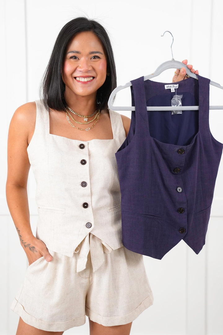 Plus/Reg Square Neck Button Down Vest