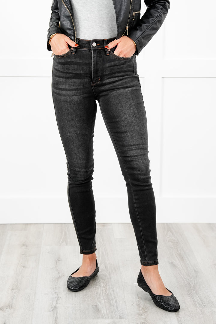 Judy Blue Black Dog High Rise Black Wash with Contrast Thread Tummy Control Skinny Jeans