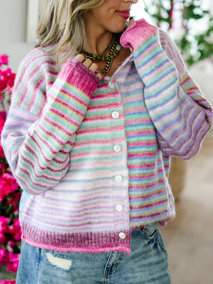 Sherbet Dreams Stripe Long Sleeve Button Down Cardigan