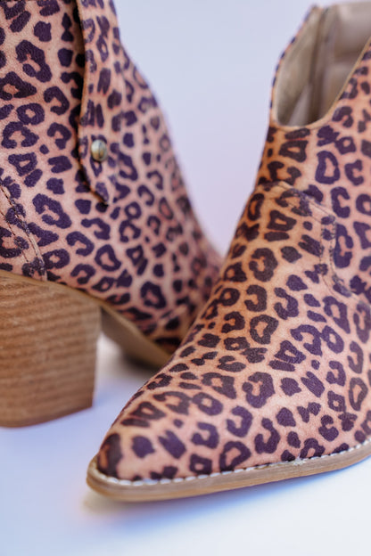Corky's "Bar Hoppin" Animal Print Western Side Pull Tab Stacked Heel Bootie