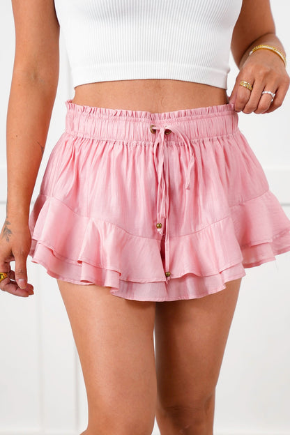 Elastic Waist Tiered Ruffled Shorts