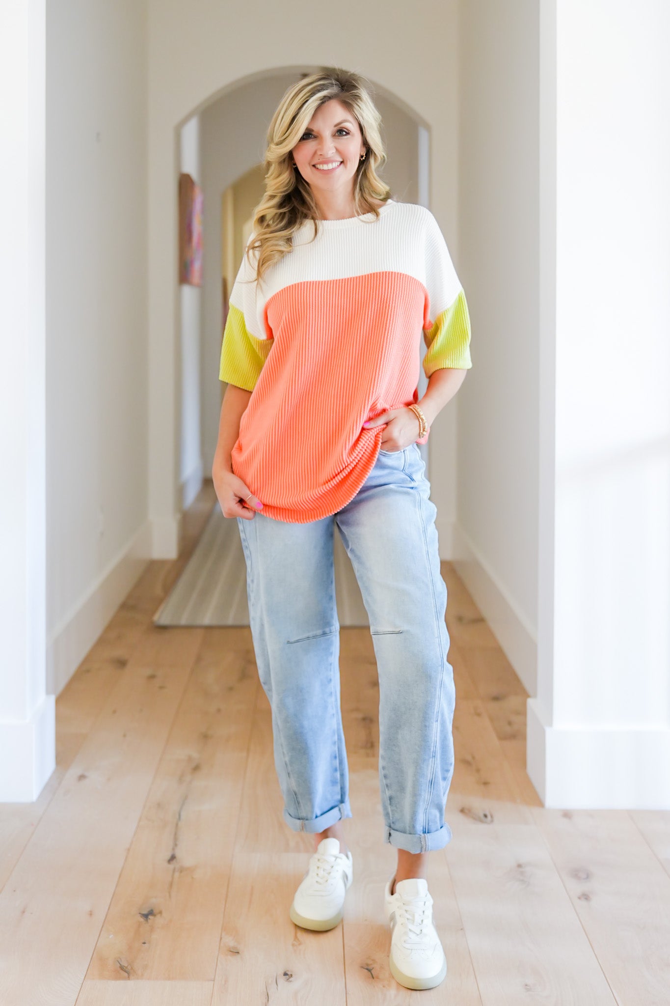 Plus/Reg Urban Rib Color Block Short Sleeve Top