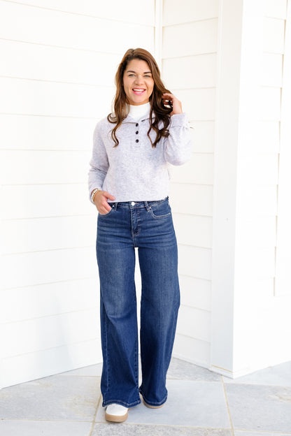Risen The Opalite High Rise Dark Wash Tummy Control Palazzo Jeans