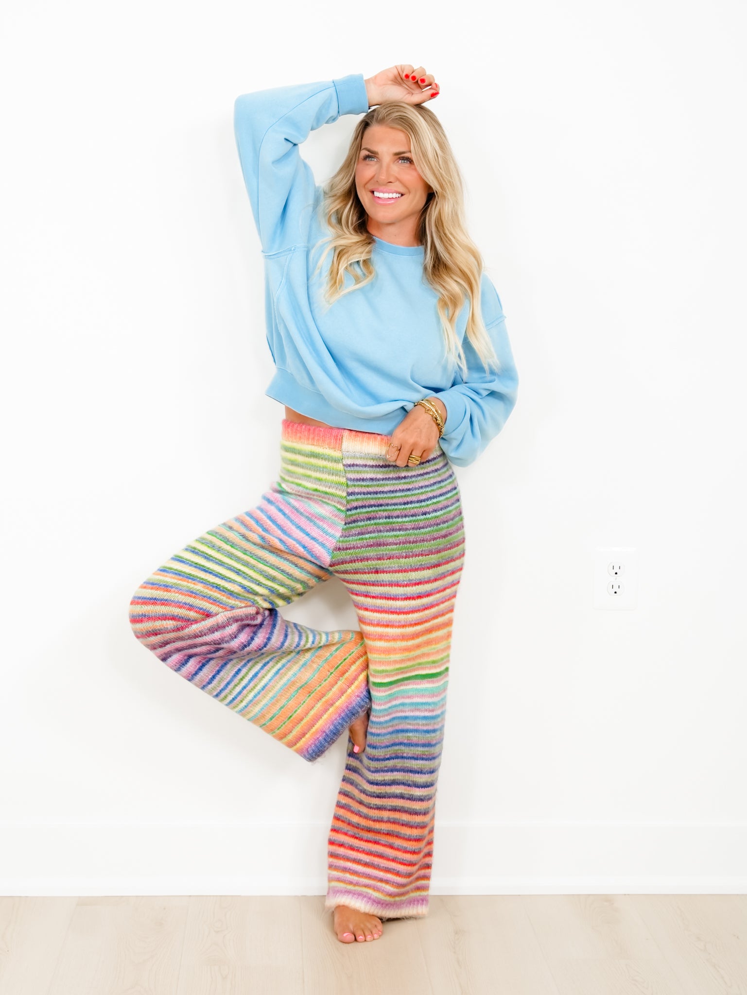 Rainbow Stripe Elastic Waist Sweater Pants - Freckled Poppy