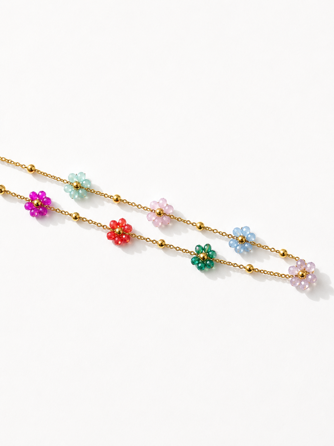 18K Multicolored Glass Flower Beaded Necklace