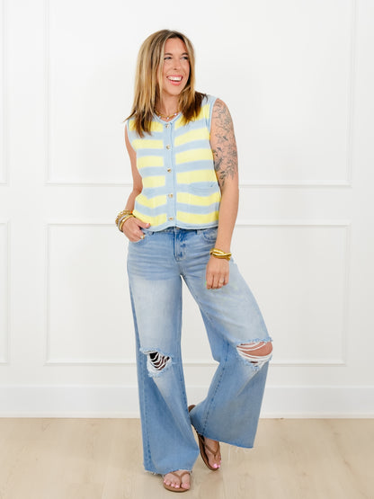 Stripe Sweater Vest with Heart Buttons