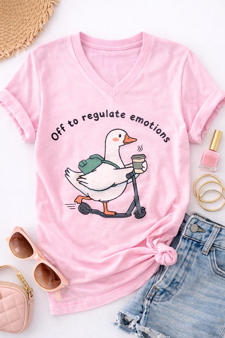 Plus/Reg V Neck Short Sleeve "Off To Regulate Emotions" Graphic Tee