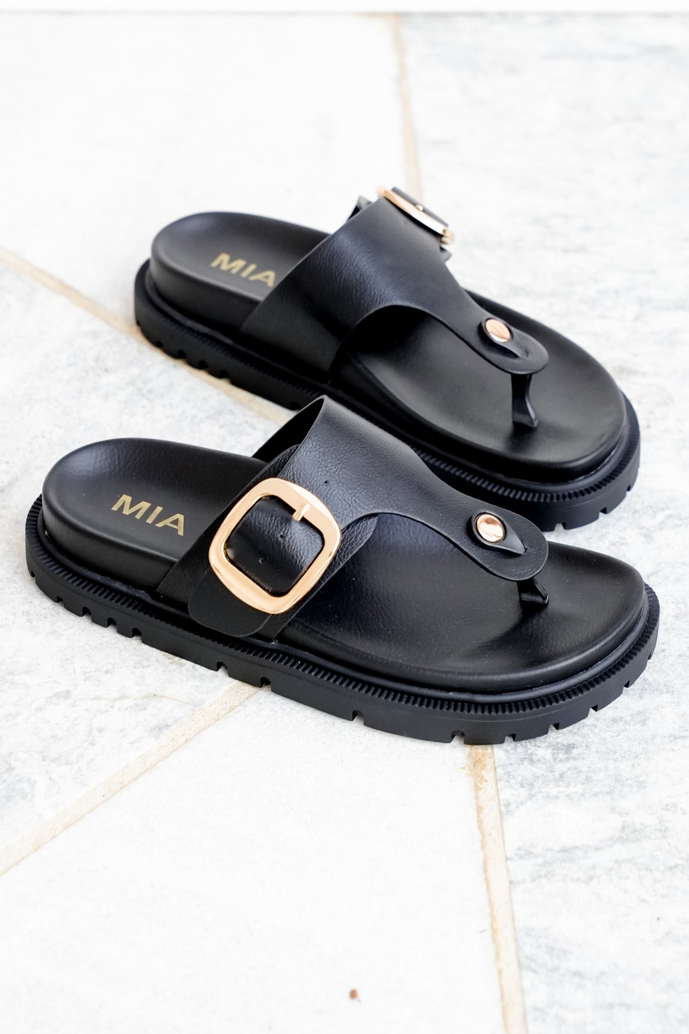 MIA Vegan Leather Buckle Thong Sandal