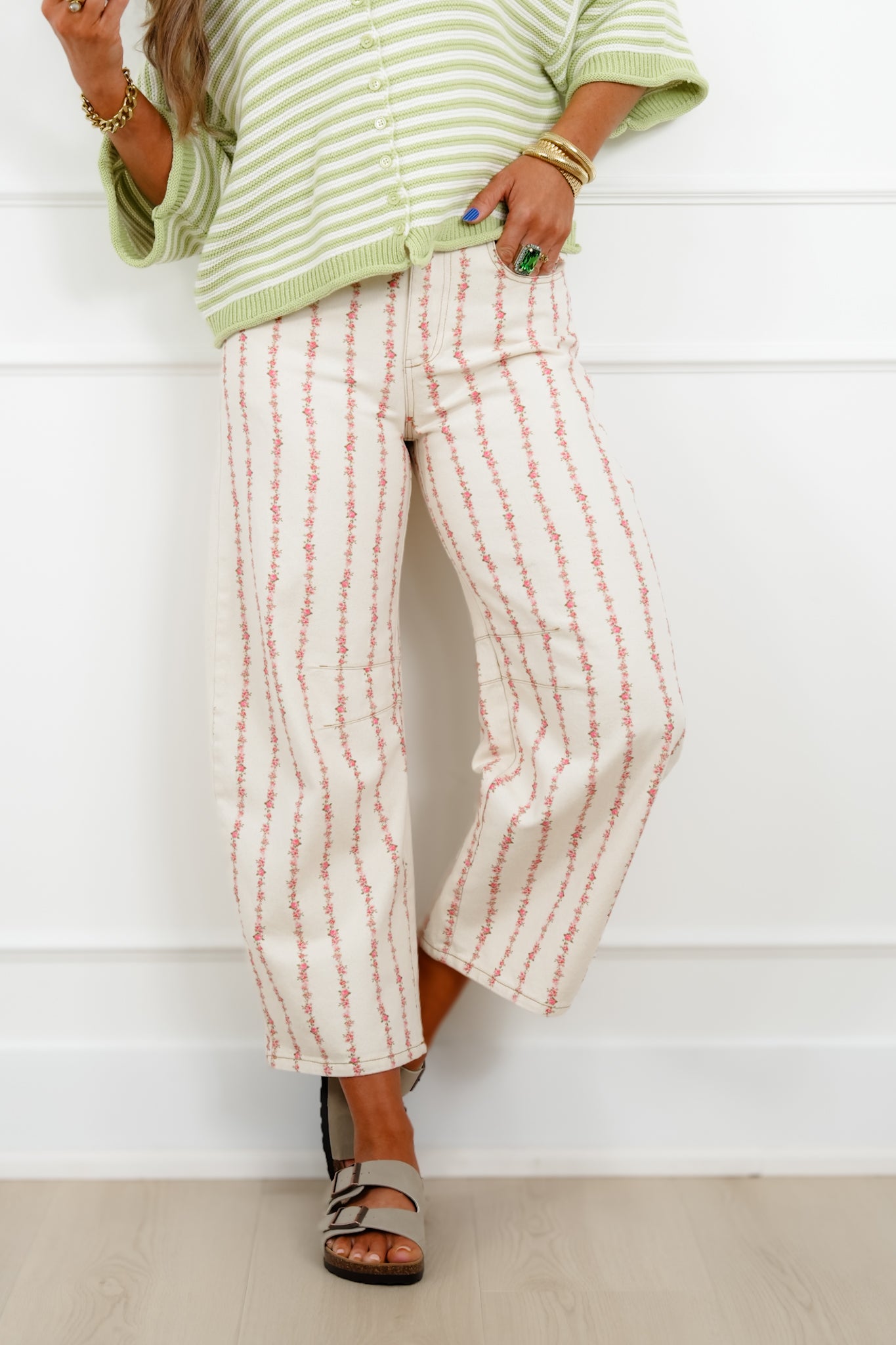 Floral Print Relaxed Barrel Pants
